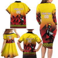 Uganda Basketball Custom Family Matching Long Sleeve Bodycon Dress and Hawaiian Shirt Come On Silverbacks African Pattern - Wonder Print Shop