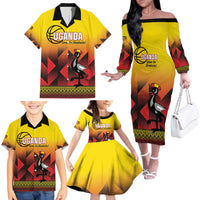 Uganda Basketball Custom Family Matching Off The Shoulder Long Sleeve Dress and Hawaiian Shirt Come On Silverbacks African Pattern - Wonder Print Shop