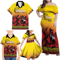 Uganda Basketball Custom Family Matching Off Shoulder Maxi Dress and Hawaiian Shirt Come On Silverbacks African Pattern - Wonder Print Shop
