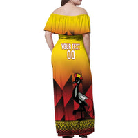 Uganda Basketball Custom Family Matching Off Shoulder Maxi Dress and Hawaiian Shirt Come On Silverbacks African Pattern - Wonder Print Shop