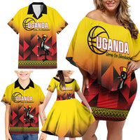 Uganda Basketball Custom Family Matching Off Shoulder Short Dress and Hawaiian Shirt Come On Silverbacks African Pattern - Wonder Print Shop