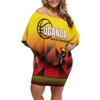 Uganda Basketball Custom Family Matching Off Shoulder Short Dress and Hawaiian Shirt Come On Silverbacks African Pattern - Wonder Print Shop