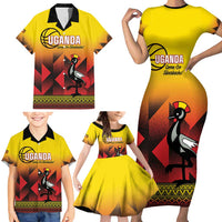 Uganda Basketball Custom Family Matching Short Sleeve Bodycon Dress and Hawaiian Shirt Come On Silverbacks African Pattern - Wonder Print Shop