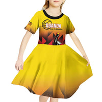 Uganda Basketball Custom Kid Short Sleeve Dress Come On Silverbacks African Pattern - Wonder Print Shop