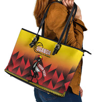 Uganda Basketball Custom Leather Tote Bag Come On Silverbacks African Pattern - Wonder Print Shop