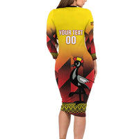 Uganda Basketball Custom Long Sleeve Bodycon Dress Come On Silverbacks African Pattern - Wonder Print Shop
