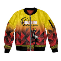 Uganda Basketball Custom Sleeve Zip Bomber Jacket Come On Silverbacks African Pattern - Wonder Print Shop