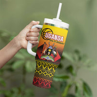 Uganda Basketball Custom Tumbler With Handle Come On Silverbacks African Pattern - Wonder Print Shop