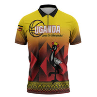 Uganda Basketball Custom Zipper Polo Shirt Come On Silverbacks African Pattern - Wonder Print Shop