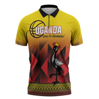 Uganda Basketball Custom Zipper Polo Shirt Come On Silverbacks African Pattern - Wonder Print Shop