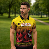 Uganda Basketball Custom Zipper Polo Shirt Come On Silverbacks African Pattern - Wonder Print Shop
