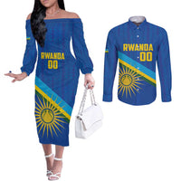 Rwanda Basketball Custom Couples Matching Off The Shoulder Long Sleeve Dress and Long Sleeve Button Shirt Go Champions Imigongo Folk Pattern - Wonder Print Shop