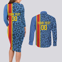 DR Congo Basketball Custom Couples Matching Long Sleeve Bodycon Dress and Long Sleeve Button Shirt Come On Leopards Skin Pattern - Wonder Print Shop