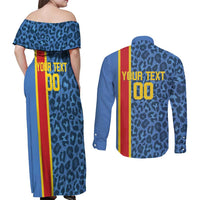 DR Congo Basketball Custom Couples Matching Off Shoulder Maxi Dress and Long Sleeve Button Shirt Come On Leopards Skin Pattern - Wonder Print Shop