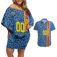 DR Congo Basketball Custom Couples Matching Off Shoulder Short Dress and Hawaiian Shirt Come On Leopards Skin Pattern - Wonder Print Shop
