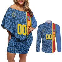 DR Congo Basketball Custom Couples Matching Off Shoulder Short Dress and Long Sleeve Button Shirt Come On Leopards Skin Pattern - Wonder Print Shop