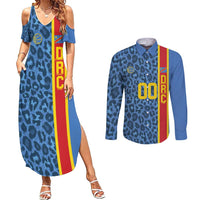DR Congo Basketball Custom Couples Matching Summer Maxi Dress and Long Sleeve Button Shirt Come On Leopards Skin Pattern - Wonder Print Shop