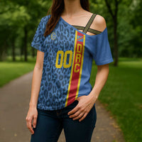 DR Congo Basketball Custom Cross Shoulder Shirt Come On Leopards Skin Pattern - Wonder Print Shop