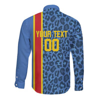 DR Congo Basketball Custom Long Sleeve Button Shirt Come On Leopards Skin Pattern - Wonder Print Shop