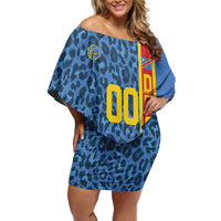 DR Congo Basketball Custom Off Shoulder Short Dress Come On Leopards Skin Pattern - Wonder Print Shop