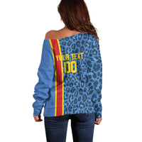 DR Congo Basketball Custom Off Shoulder Sweater Come On Leopards Skin Pattern - Wonder Print Shop