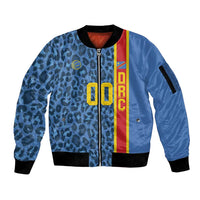 DR Congo Basketball Custom Sleeve Zip Bomber Jacket Come On Leopards Skin Pattern - Wonder Print Shop