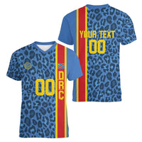 DR Congo Basketball Custom Women V-Neck T-Shirt Come On Leopards Skin Pattern - Wonder Print Shop