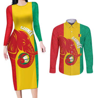 Guinea Basketball Custom Couples Matching Long Sleeve Bodycon Dress and Long Sleeve Button Shirt Syli Nationale African Pattern - Wonder Print Shop