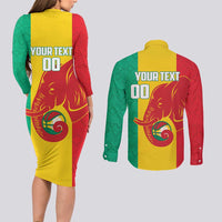Guinea Basketball Custom Couples Matching Long Sleeve Bodycon Dress and Long Sleeve Button Shirt Syli Nationale African Pattern - Wonder Print Shop