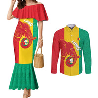 Guinea Basketball Custom Couples Matching Mermaid Dress and Long Sleeve Button Shirt Syli Nationale African Pattern - Wonder Print Shop
