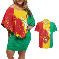 Guinea Basketball Custom Couples Matching Off Shoulder Short Dress and Hawaiian Shirt Syli Nationale African Pattern - Wonder Print Shop