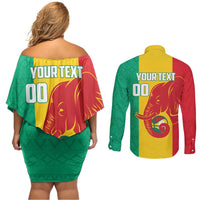 Guinea Basketball Custom Couples Matching Off Shoulder Short Dress and Long Sleeve Button Shirt Syli Nationale African Pattern - Wonder Print Shop