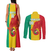 Guinea Basketball Custom Couples Matching Tank Maxi Dress and Long Sleeve Button Shirt Syli Nationale African Pattern - Wonder Print Shop