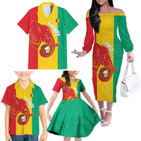 Guinea Basketball Custom Family Matching Off The Shoulder Long Sleeve Dress and Hawaiian Shirt Syli Nationale African Pattern - Wonder Print Shop