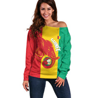 Guinea Basketball Custom Off Shoulder Sweater Syli Nationale African Pattern - Wonder Print Shop