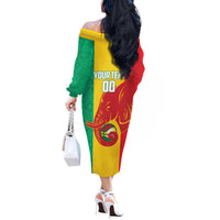 Guinea Basketball Custom Off The Shoulder Long Sleeve Dress Syli Nationale African Pattern - Wonder Print Shop