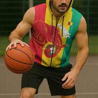 Guinea Basketball Custom Sleeveless Zip Hoodie Syli Nationale African Pattern - Wonder Print Shop