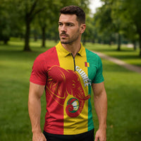 Guinea Basketball Custom Zipper Polo Shirt Syli Nationale African Pattern - Wonder Print Shop