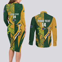South Africa Australia Rugby Custom Couples Matching Long Sleeve Bodycon Dress and Long Sleeve Button Shirt Springboks Wallabies Together - Wonder Print Shop