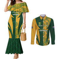 South Africa Australia Rugby Custom Couples Matching Mermaid Dress and Long Sleeve Button Shirt Springboks Wallabies Together - Wonder Print Shop