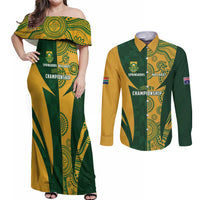 South Africa Australia Rugby Custom Couples Matching Off Shoulder Maxi Dress and Long Sleeve Button Shirt Springboks Wallabies Together - Wonder Print Shop