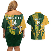 South Africa Australia Rugby Custom Couples Matching Off Shoulder Short Dress and Hawaiian Shirt Springboks Wallabies Together - Wonder Print Shop