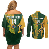 South Africa Australia Rugby Custom Couples Matching Off Shoulder Short Dress and Long Sleeve Button Shirt Springboks Wallabies Together - Wonder Print Shop