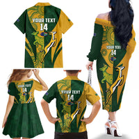 South Africa Australia Rugby Custom Family Matching Off The Shoulder Long Sleeve Dress and Hawaiian Shirt Springboks Wallabies Together - Wonder Print Shop