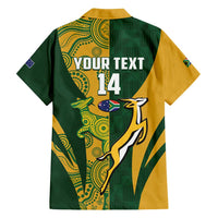 South Africa Australia Rugby Custom Family Matching Off Shoulder Short Dress and Hawaiian Shirt Springboks Wallabies Together - Wonder Print Shop