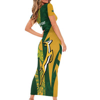 South Africa Australia Rugby Custom Family Matching Short Sleeve Bodycon Dress and Hawaiian Shirt Springboks Wallabies Together - Wonder Print Shop