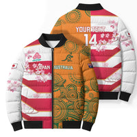 Australia and Japan Rugby Custom Bomber Puffer Jacket Wallabies Brave Blossoms Together