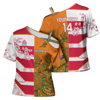 Australia and Japan Rugby Custom Cross Shoulder Shirt Wallabies Brave Blossoms Together
