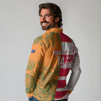 Australia and Japan Rugby Custom Long Sleeve Polo Shirt Wallabies Brave Blossoms Together