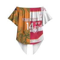Australia and Japan Rugby Custom Off Shoulder Wrap Waist Top Wallabies Brave Blossoms Together